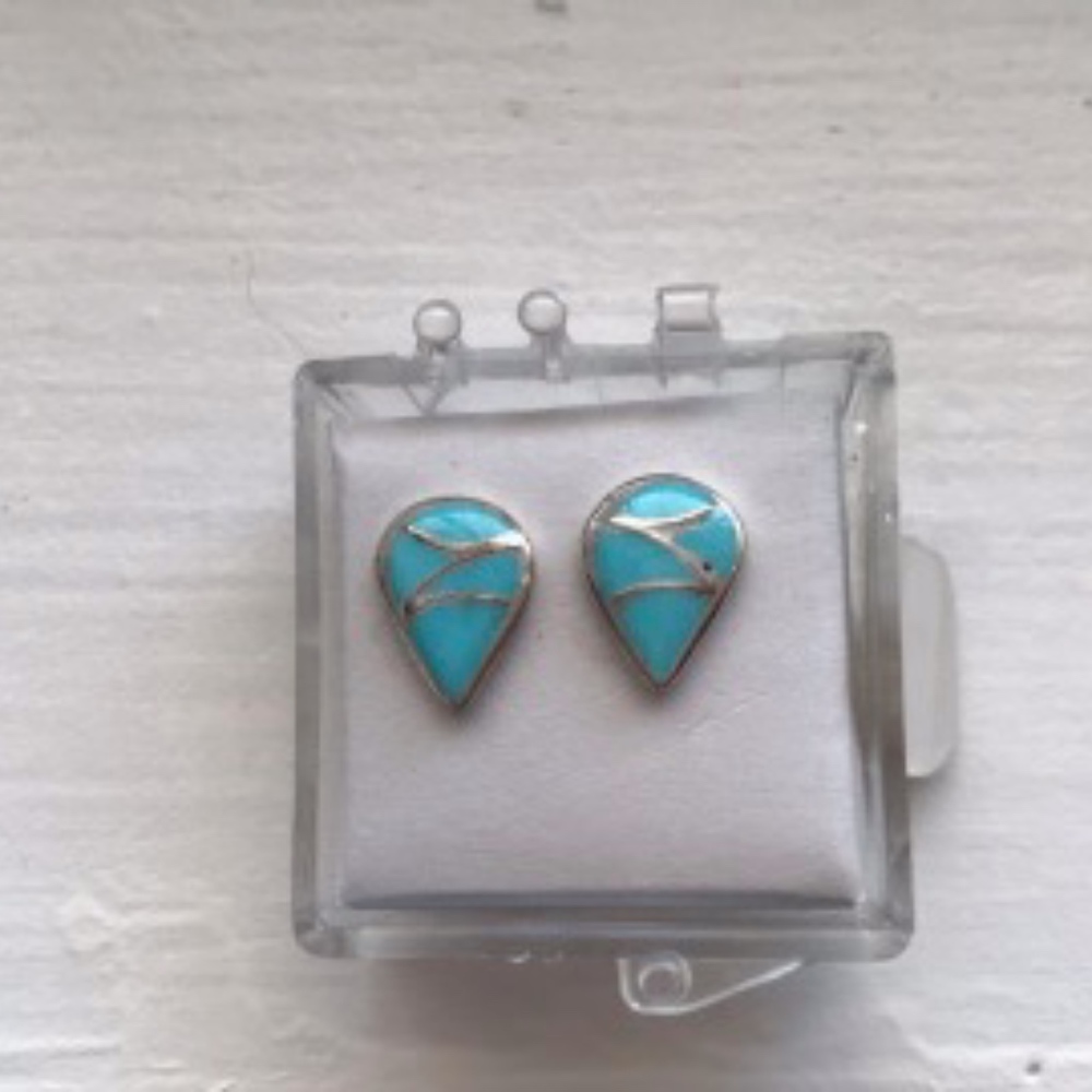 Turquoise And Sterling Silver Zuni Tear Drop